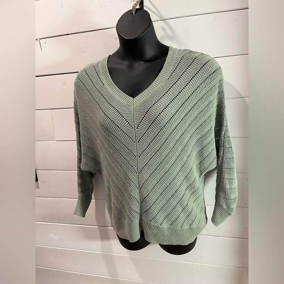 💚OPEN KNIT CHEVRON SWEATER – Light Sage Green (L) - Picture 3 of 11